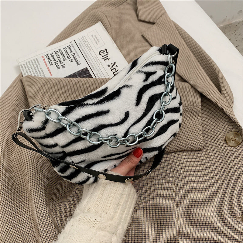 Purselly Leopard Pattern Plush Bag Personality Diagonal Women Bag Chain Bag Bag Shoulder