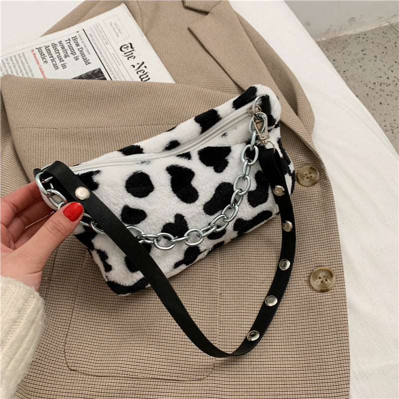 Purselly Leopard Pattern Plush Bag Personality Diagonal Women Bag Chain Bag Bag Shoulder